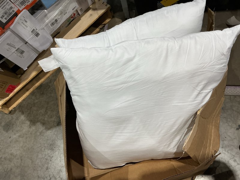 Condition photo showing Good Condition for edow throw pillow inserts, set of 2 lightweight down alternative polyester pillow, couch cushion, sham stuffer, machine washable. (white, 28x28) 28"x28"