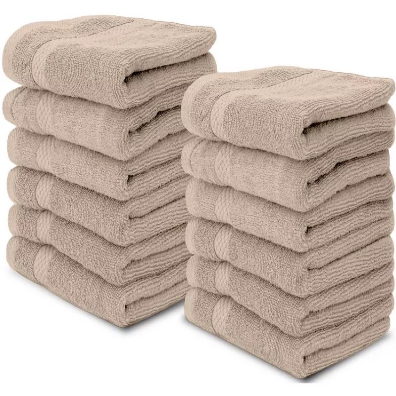 White Classic Wealuxe Taupe Hand Towels for Bathroom [12 Pack] Cotton Hand Towel Bulk for Gym, Kitch