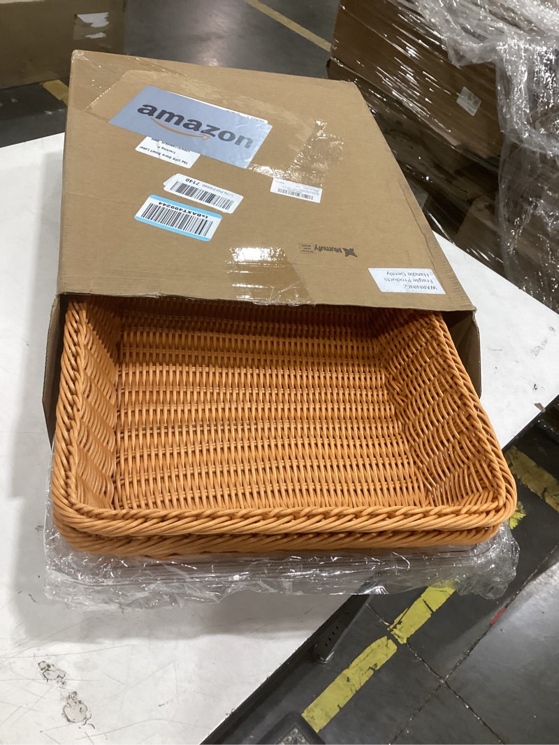Condition photo showing As Is for mumufy 2 pack wicker large bread basket with acrylic lid housewarming gift woven rectangular imitation rattan fruit basket with cover for serving food display tabletop home kitchen(17.72x13.78'')