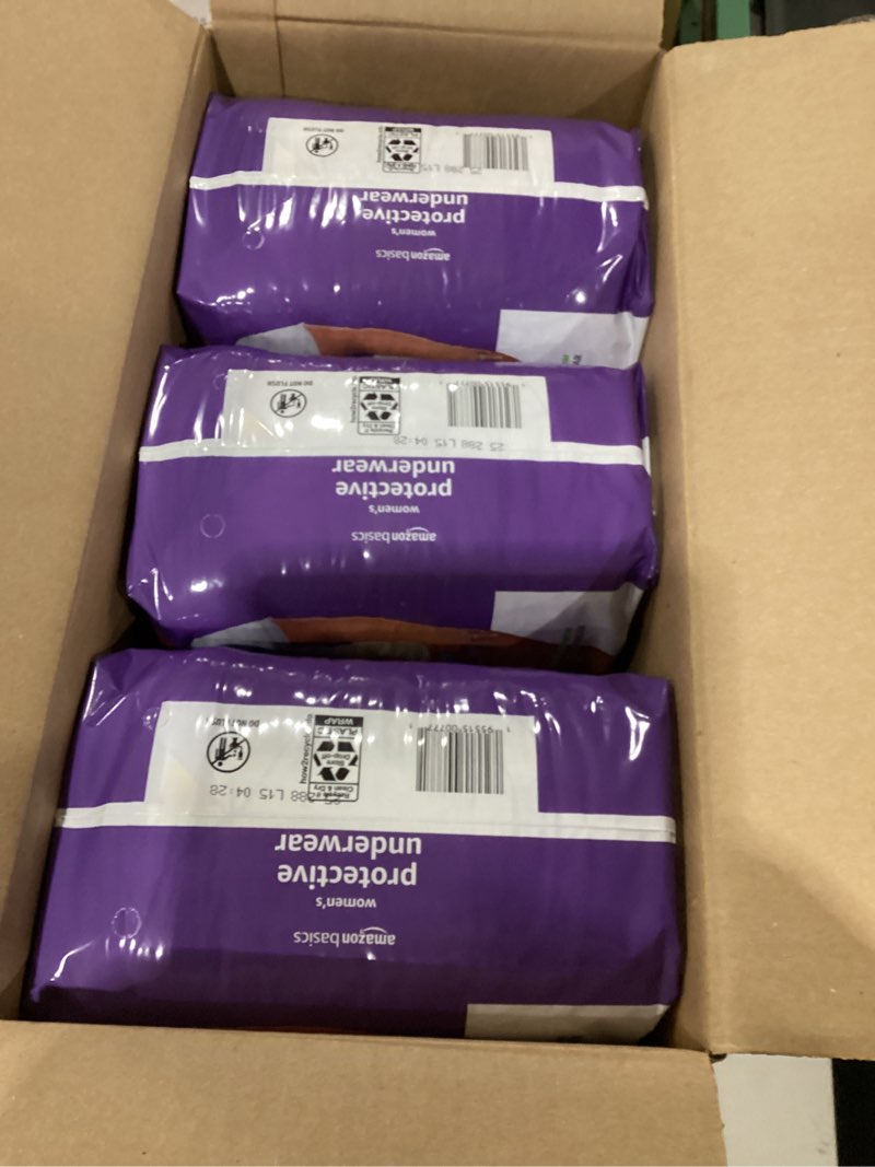 Condition photo showing New/Like New for amazon basics postpartum incontinence underwear for women, maximum absorbency, bladder leak protection, soft, disposable, odor control, comfortable fit, x-large, lavender, 48 count (3 packs of 16) x-large 48.0