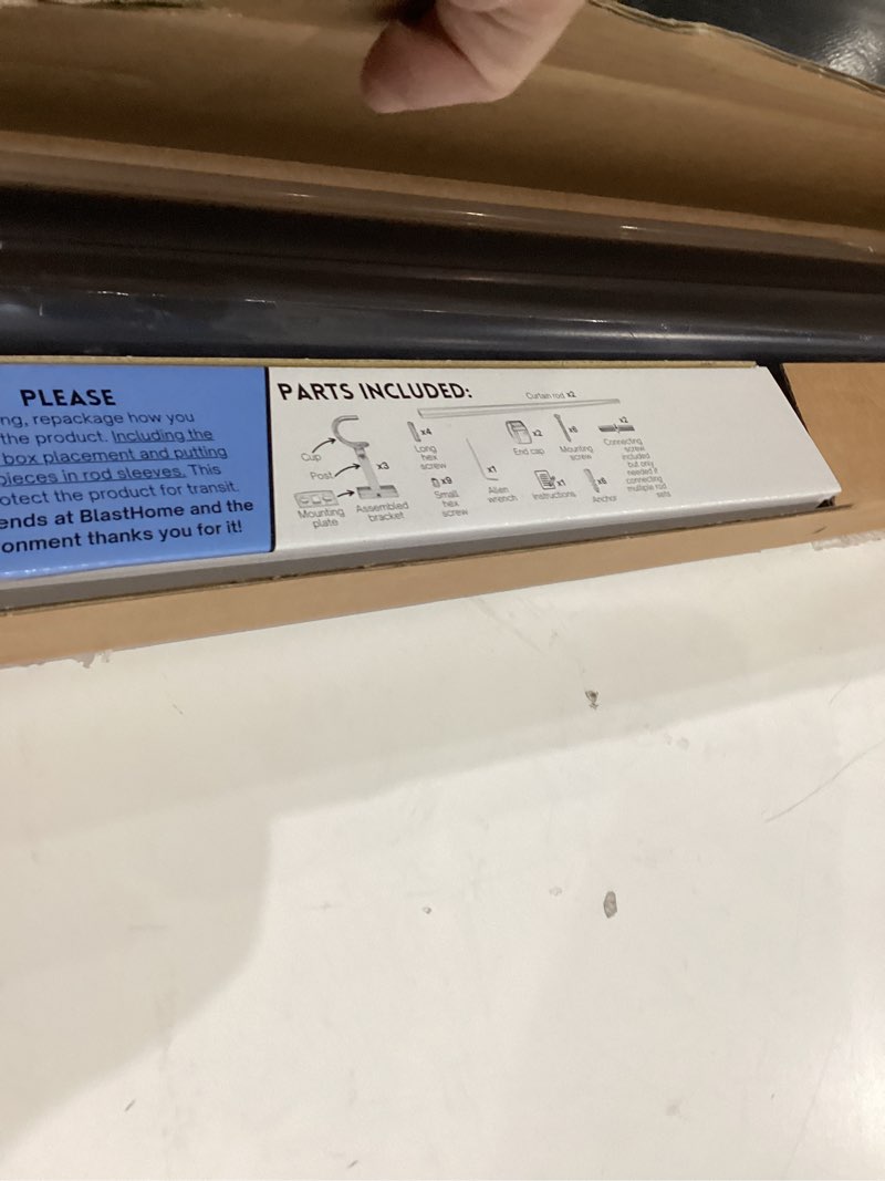 Condition photo showing Good Condition for blasthome® non-adjustable luxury curtain rods for windows, 1 ¼” rod set, 8 foot fixed length (two rods connect for a seamless look), tuxedo black single rod tuxedo black 8 foot