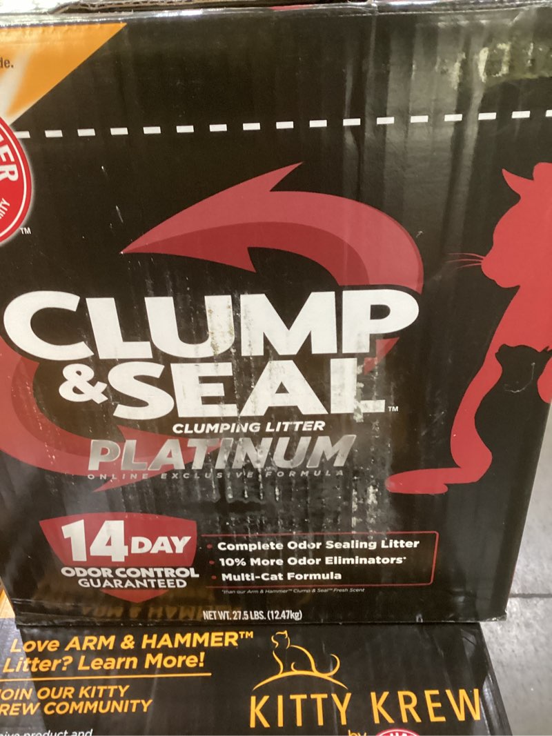 Condition photo showing New/Like New for ARM & HAMMER Clump & Seal Platinum Cat Litter, Multi-Cat, 14-Day Odor Control, Rock-Hard Clumps, 27.5 lbs – Powerful Odor Eliminator with Baking Soda Clump & Seal Platinum Clumping Cat Litter 27.5 Lbs