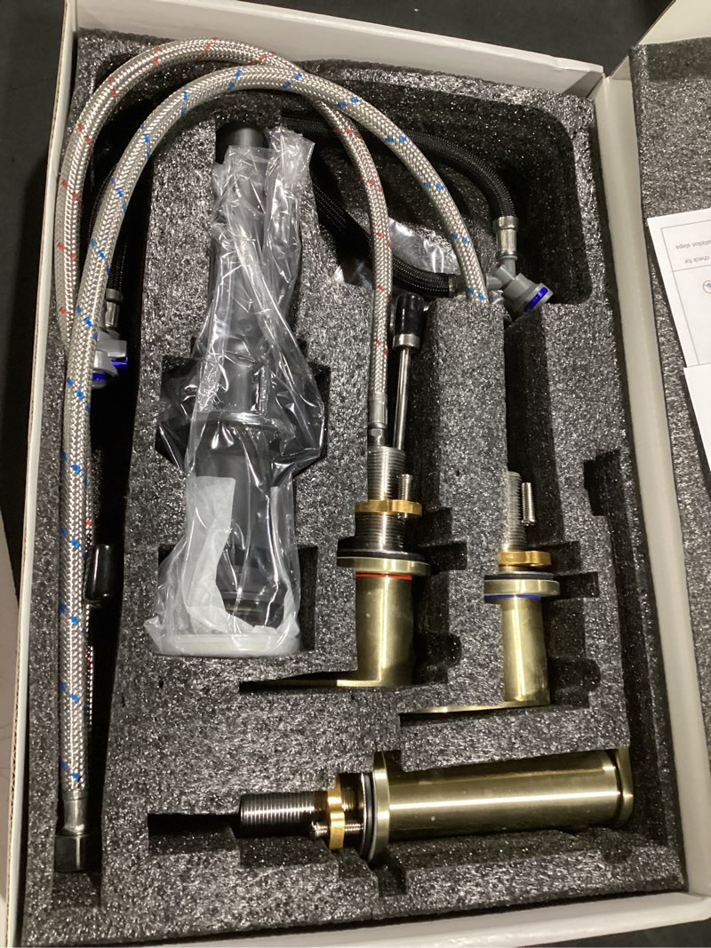 Condition photo showing Good Condition for brushed gold bathroom faucet 3 hole 8 inch widespread waterfall bathroom sink faucets 2 handles with pop-up drain and supply lines for bath vanity commercial lavatory rv restroom by homevacious 8 inch widespread brushed gold