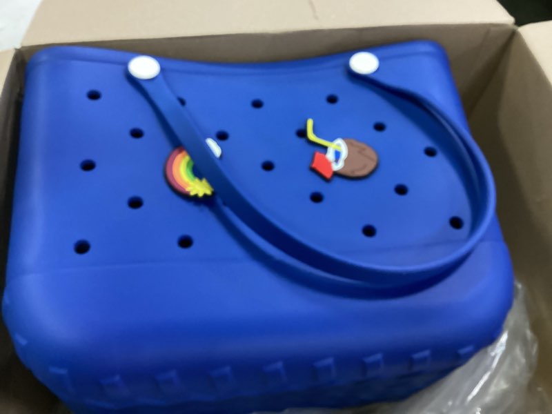 Condition photo showing As Is for Beach Bag Rubber Tote Bag - Waterproof Travel Bag for Women Washable Tote Bag Handbag for Sports Beach Market Pool X-Large Blue