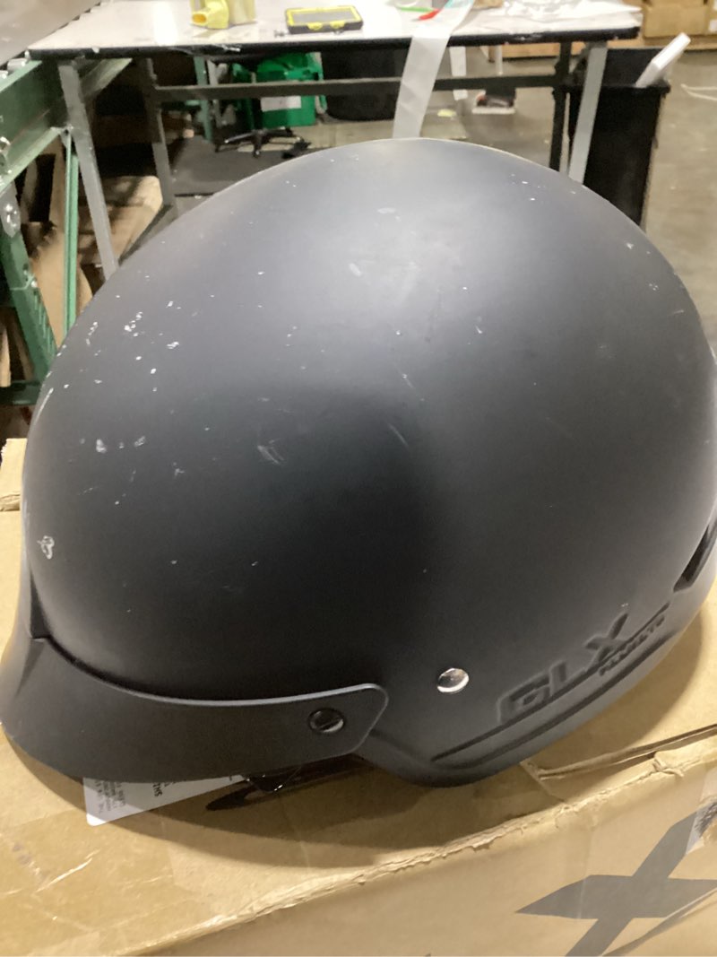 Condition photo showing As Is for glx m14 open face motorcycle helmet - matte black, large - dot approved matte black large