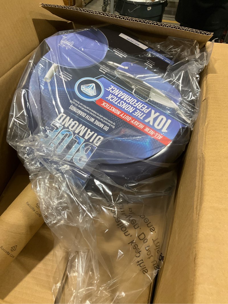 Condition photo showing Good Condition for set of 2 blue diamond 5qt saute pan with lid, non toxic pfas-free diamond ceramic nonstick, dishwasher & oven safe, metal utensil safe, deep jumbo cooker skillet with helper handle, glass lid, blue blue 5 quart saute pan with lid