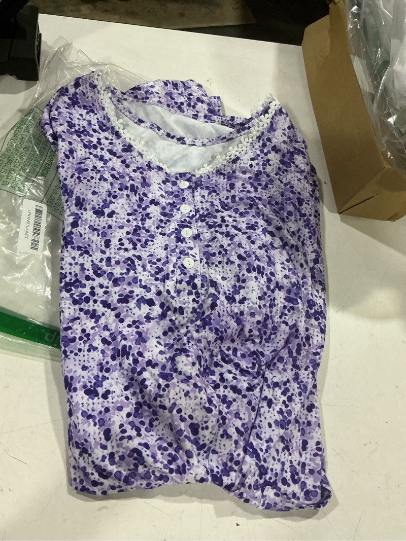 Condition photo showing Good Condition for post surgery hospital gowns for women open back ruffle sleeve patient gown tear away adaptive dress with pockets floral purple x-large