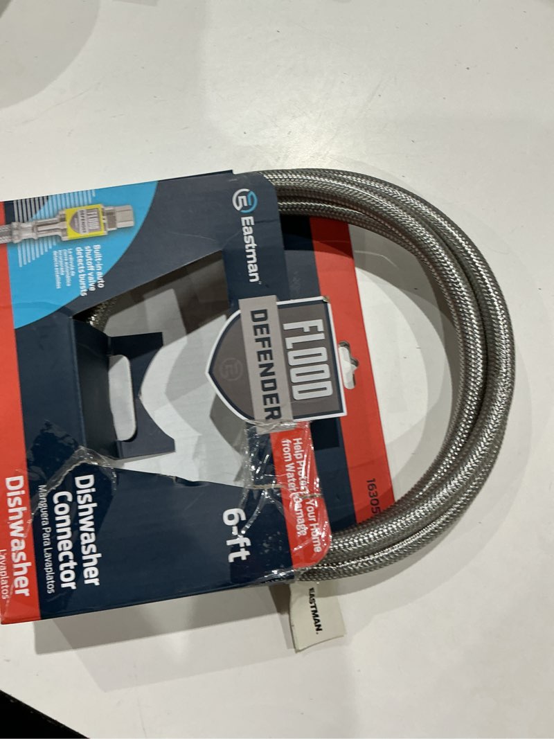 Condition photo showing As Is for eastman 6-ft 3/8-in compression inlet x 3/8-in compression outlet braided stainless steel dishwasher connector
