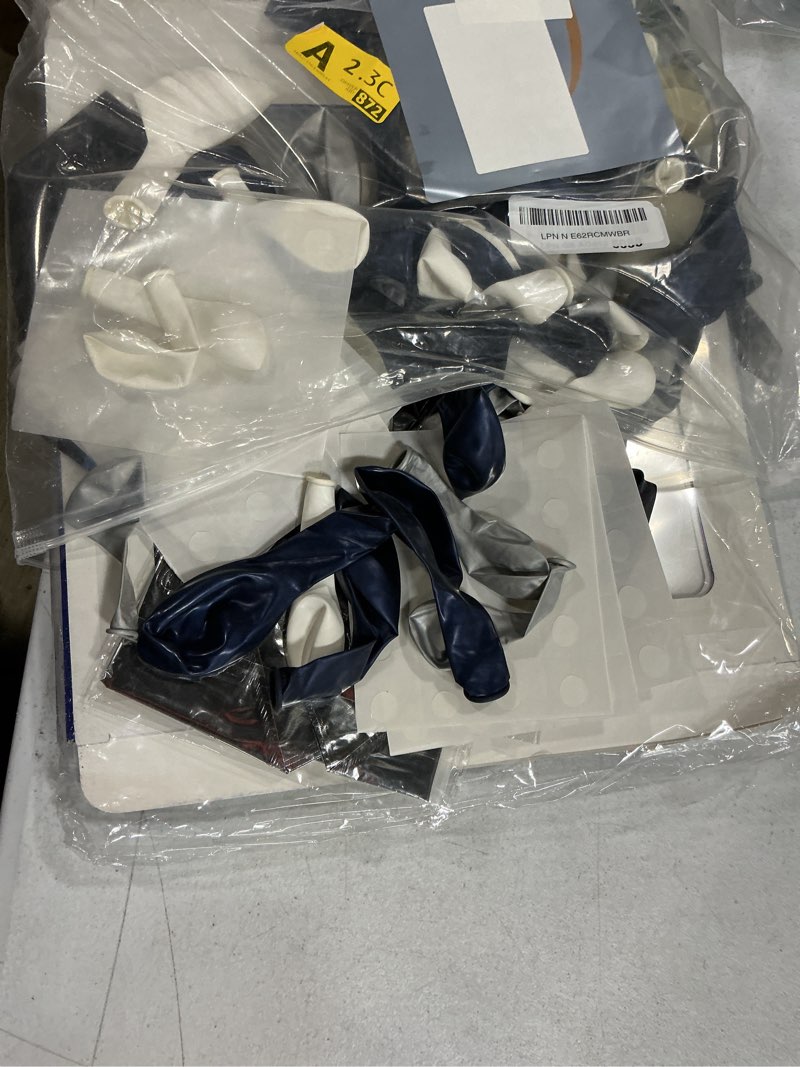 Condition photo showing Good Condition for graduation decorations pearl navy blue and silver balloons arch with 55 inch balloons boxes, congratulations graduation certificate trophies crown explosion star foil balloon silver confetti balloon grad-navy blue
