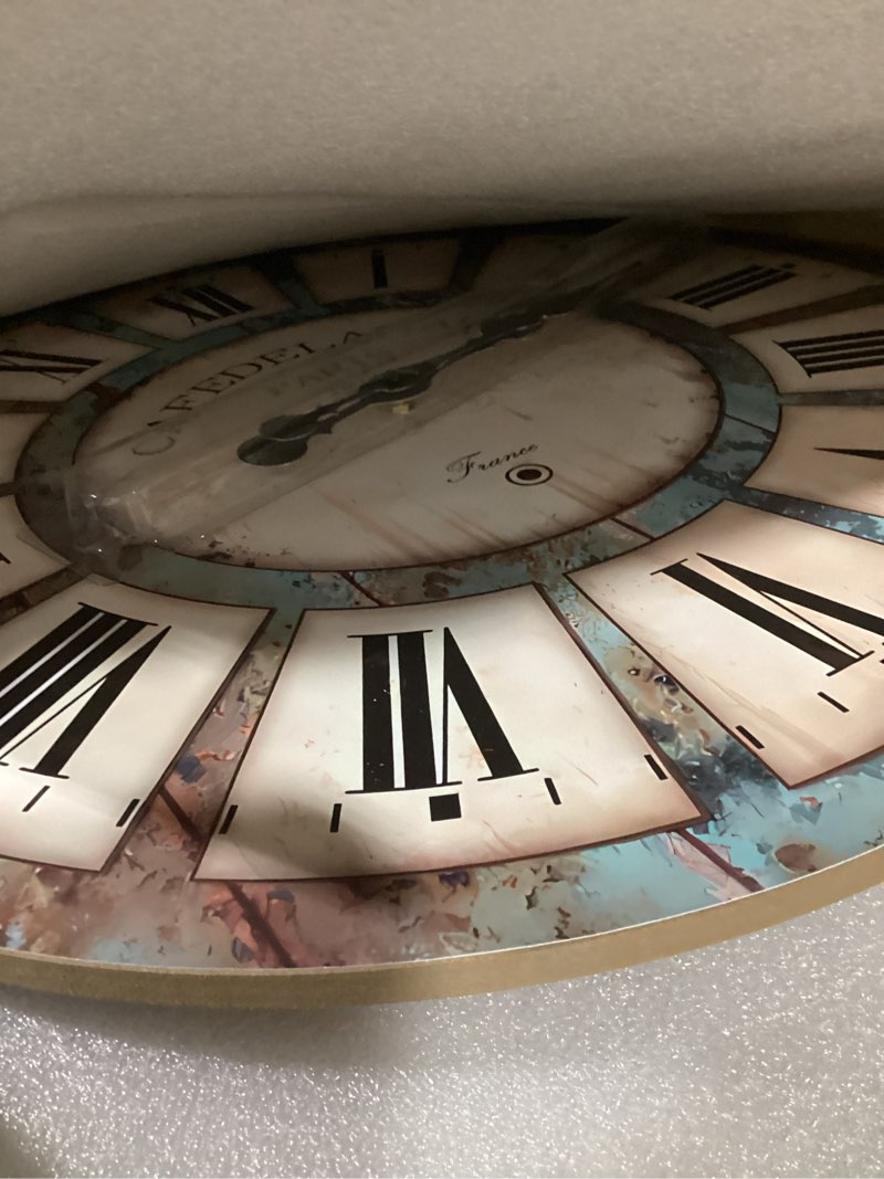 Condition photo showing New/Like New for big wall clock silent large farmhouse wall clocks battery operated 20 inch wood decorative wall clock for living room(no solid wood, it is with mdf material) 20 inch blue1