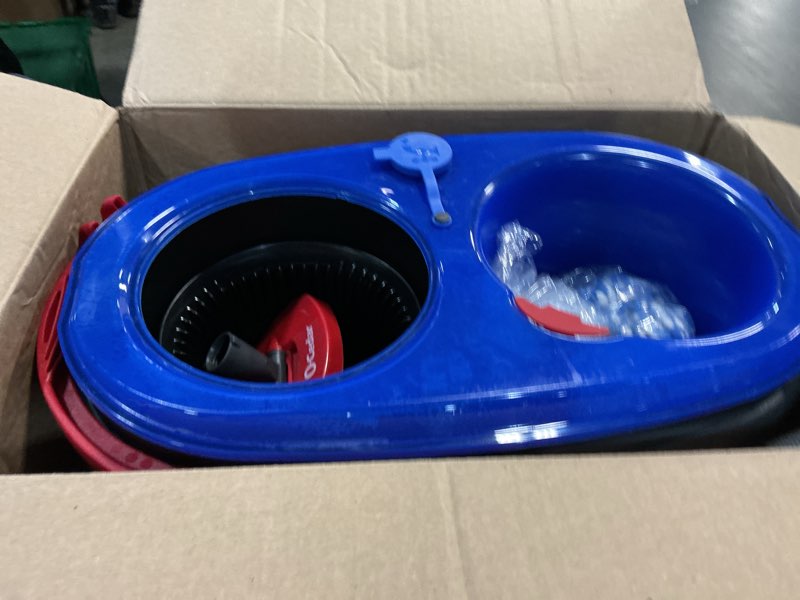 Condition photo showing As Is for o-cedar rinseclean spin mop & bucket system + 2 extra mop heads| clean with water | removes 99% of bacteria plastic rinseclean spin mop & bucket + 2 extra refills cleaning system