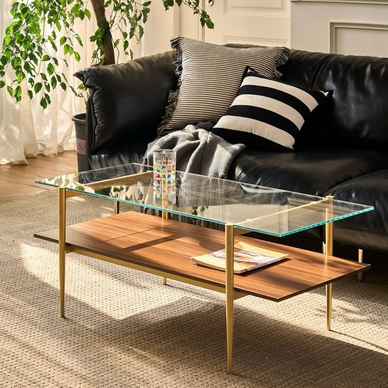 saint mossi tadio x-large glass coffee table, clear double layer glass coffee table for living room,