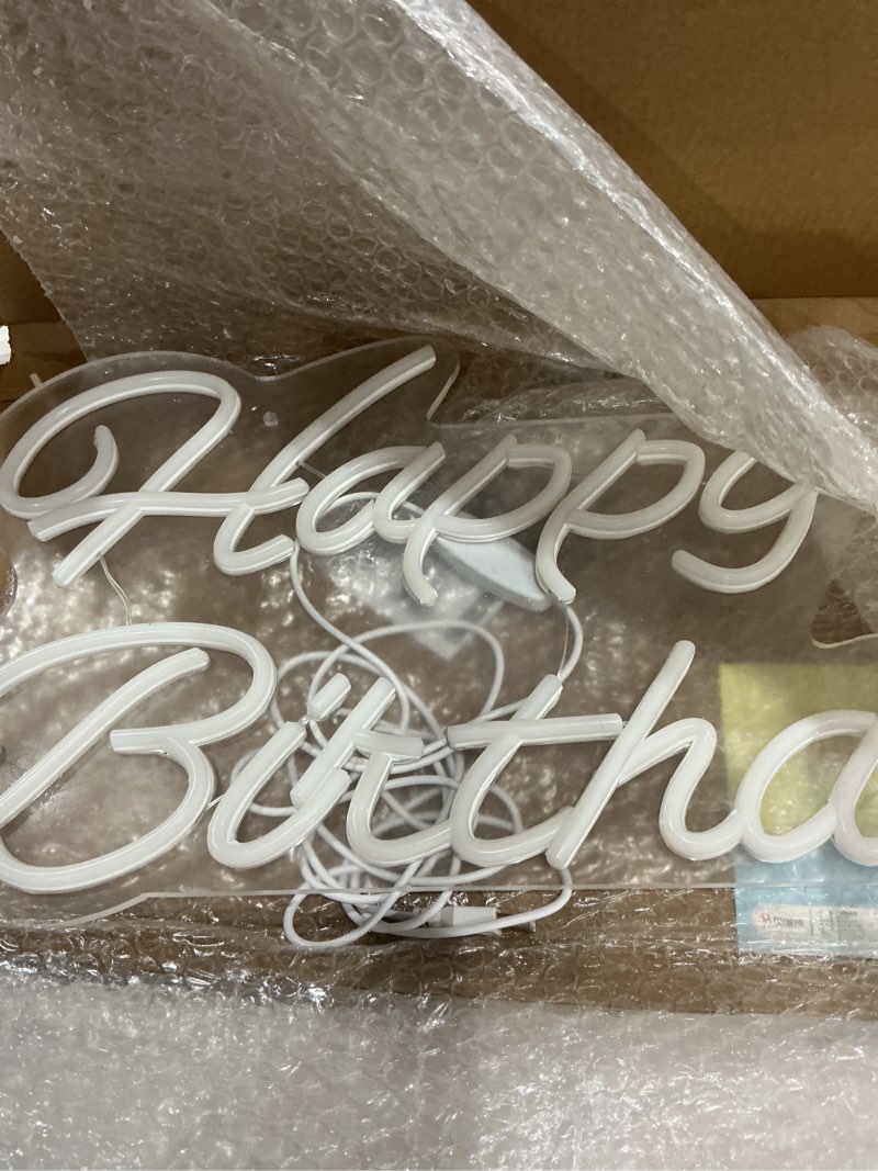 Condition photo showing As Is for happy birthday neon sign 16 inch reusable happy birthday led light up sign with dimmable on/off switch for birthday party backdrop decoration and wall decor and birthday gifts white 16 inch