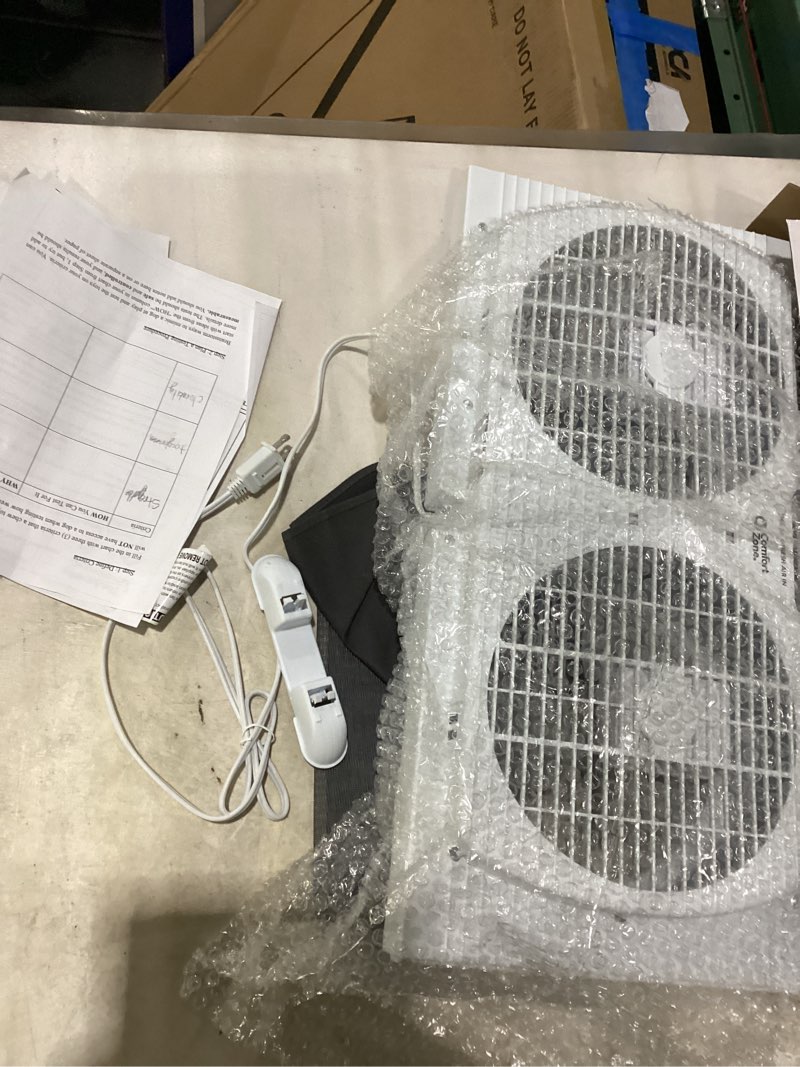 Condition photo showing Good Condition for comfort zone 9  twin window fan with reversible airflow control  auto-locking expanders  2 speed fan  dual fan  exhaust  airflow 9.84 ft/sec  ideal for home  kitchen  bedroom & office  cz319wt