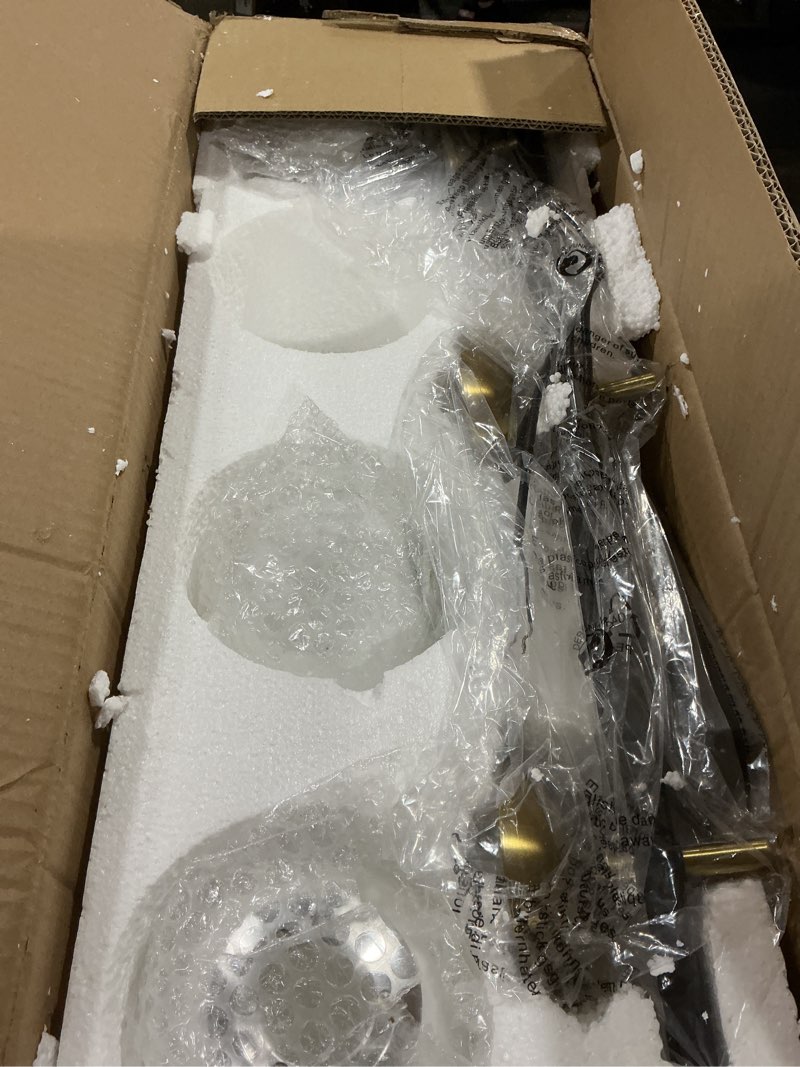 Condition photo showing As Is for Ralbay Mid Century Modern Bathroom Vanity Lights Black and Gold Milky Glass Modern Bathroom Vanity Lights Over Mirror, Black/Golden 3-Light (Exclude Bulb) Black/Gold 3 Light