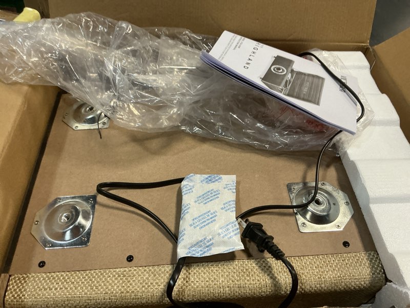 Condition photo showing As Is for Victrola Highland 4-in-1 Bluetooth Record Player with Speakers – 3-Speed Vinyl Record Player, FM Radio & 3.5mm Aux, Wireless Music Streaming (Farmhouse Oatmeal)