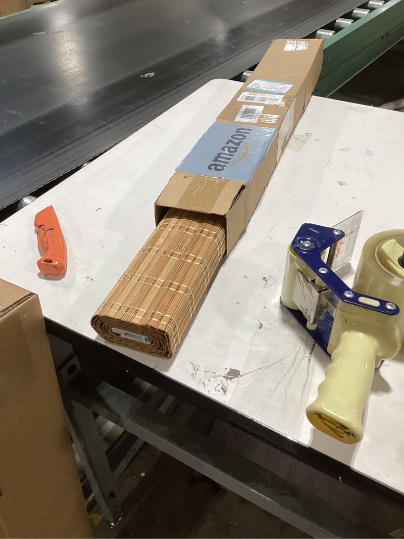 Condition photo showing Good Condition for LazBlinds No Tools No Drill Bamboo Roller Shades, Cordless Bamboo Blinds, Light Filtering Roll Up Blinds for Windows, French Door, Porch or Patio Privacy Screen, 23'' W x 64'' H, Brown206