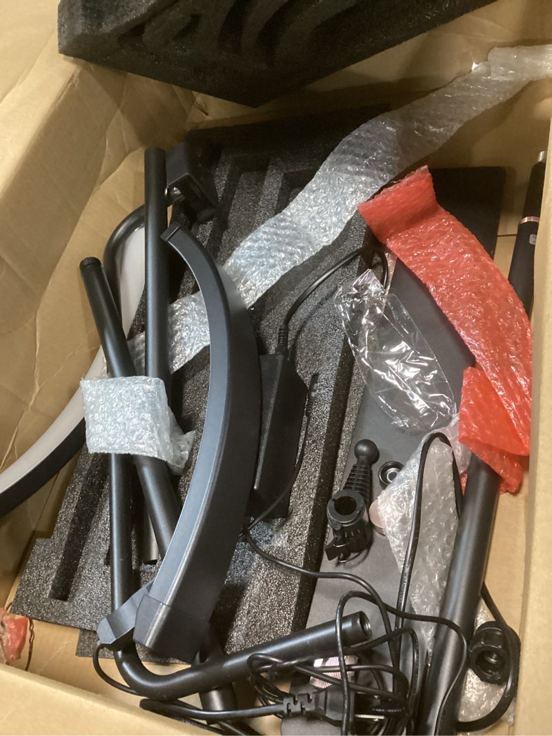 Condition photo showing As Is for KIRKAS Lash Light Half Moon Lamp with Tool Tray, 21in LED Foldable Floor Beauty Lamp for Esthetician Eyelash Extensions, Tattoo Art, Nail Tech,Craft, Adjustable Brightness & Height, Phone Holder,Black Black 21inch Floor Lash Light with Tray