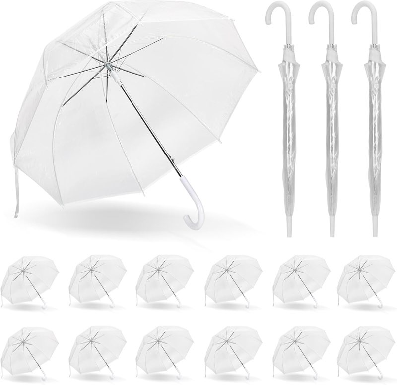 clear bubble umbrellas for wedding, 48 inch windproof transparent poe dome umbre(12 pack)