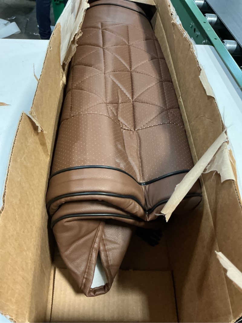 Condition photo showing As Is for Leather Front Car Seat Cover - Bottom Car Seat Covers Fully Wrapped, Non-Slip, Luxury Appearance and Comfort, Fits Most Vehicles, 2 Pack, Brown Brown 2 Pack