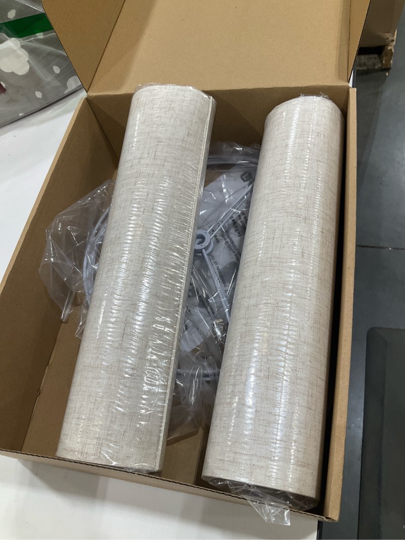 Condition photo showing Good Condition for tall lamp shades set of 2, 10" top x 10" bottom x 13" high large drum lampshades for table lamps floor lamp, beige line fabric lamp shades, easy assembly replacement lampshades 2pack