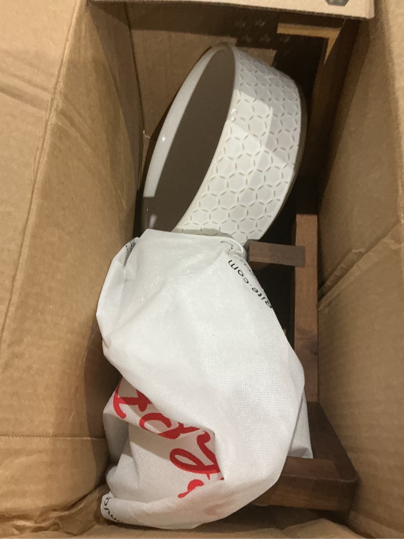 Condition photo showing Good Condition for MALACASA Dog Bowl Set with Walnut Wood Stand, 6 Cups Ceramic Pet Bowls for Puppy Dogs, Dual Food and Water Bowls with Non-Slip Base, Basic Bowls for Your Dog, Five-Leaf Grass & Honeycomb Five-leaf Grass+Honeycomb 6 Cups