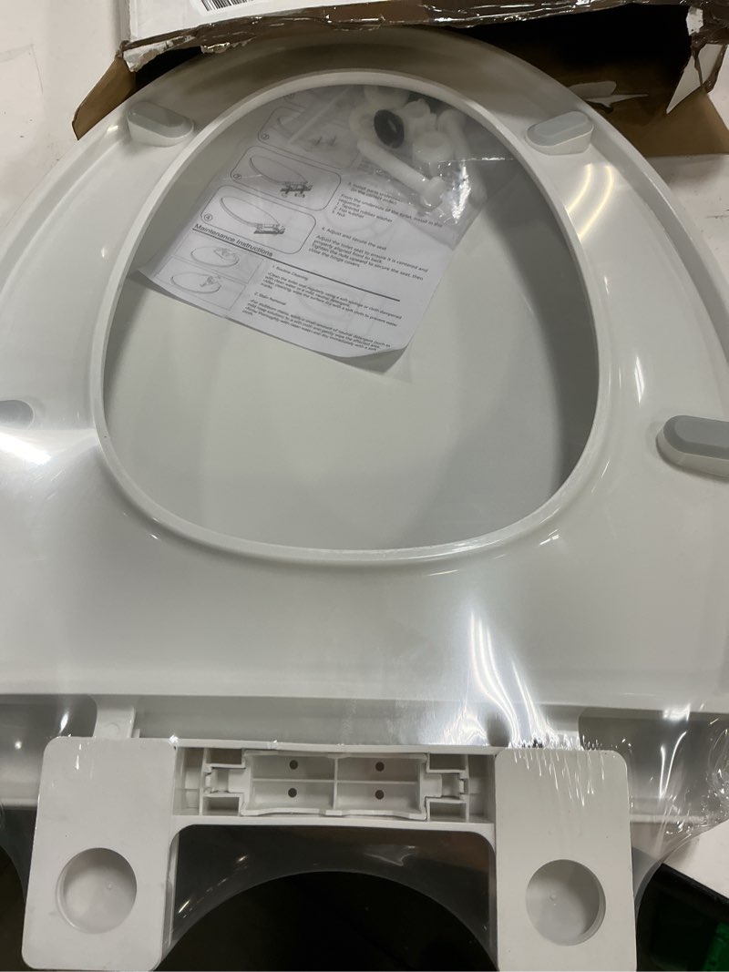 Condition photo showing New/Like New for round toilet seat, standard 16.5” slow/soft close round toilet seat for round toilets, no-slam quiet-close lid, easy-to-install, white, durable never-loosen design white round(standard)