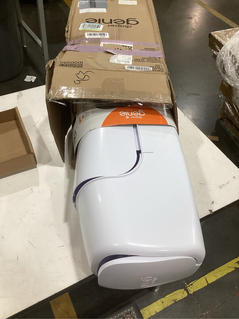 Condition photo showing As Is for diaper genie complete diaper pail (white) – includes 1 refill (holds 270 newborn diapers) & 1 carbon filter white pail + 1 refill