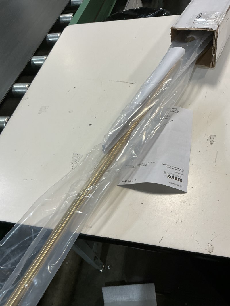 Condition photo showing As Is for ynl curved shower curtain rod 35-82in(2.9-6.8ft), gold round rustproof shower rod for bathroom bathtub, adjustable arched shower curtain rod, never rust|extra space|non-slip|expandable|need to drill. gold 35''-82''