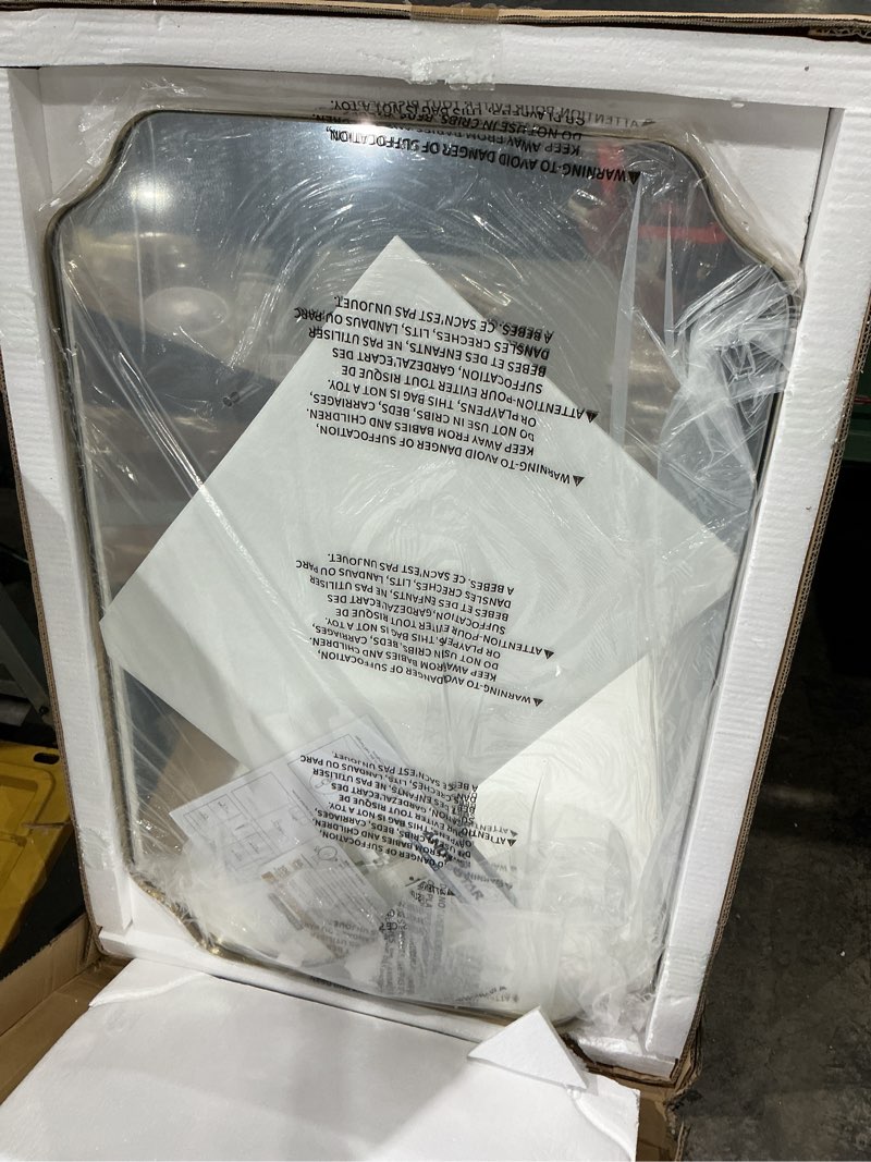 Condition photo showing Good Condition for andy star 24"x36" gold mirror, brushed brass scalloped wall mirror, bathroom mirror for vanity, wall mirror with aesthetic scalloped edge design ideal for bathroom, bedroom or entryway brushed gold 36"l x 24"w