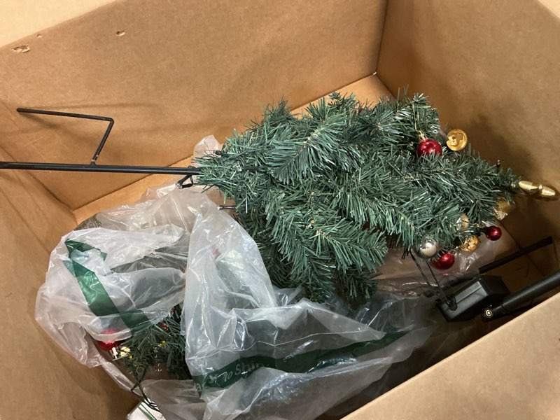 Condition photo showing As Is for (Similar design)2 Pack 2.7FT Outdoor Christmas Trees,Pre-Lit Christmas Decoration Pathway Artificial Xmas Trees,Battery Operated Urn Filler Entryway Potted Tree for Porch,Driveway,Yard,Garden,Holiday Decor