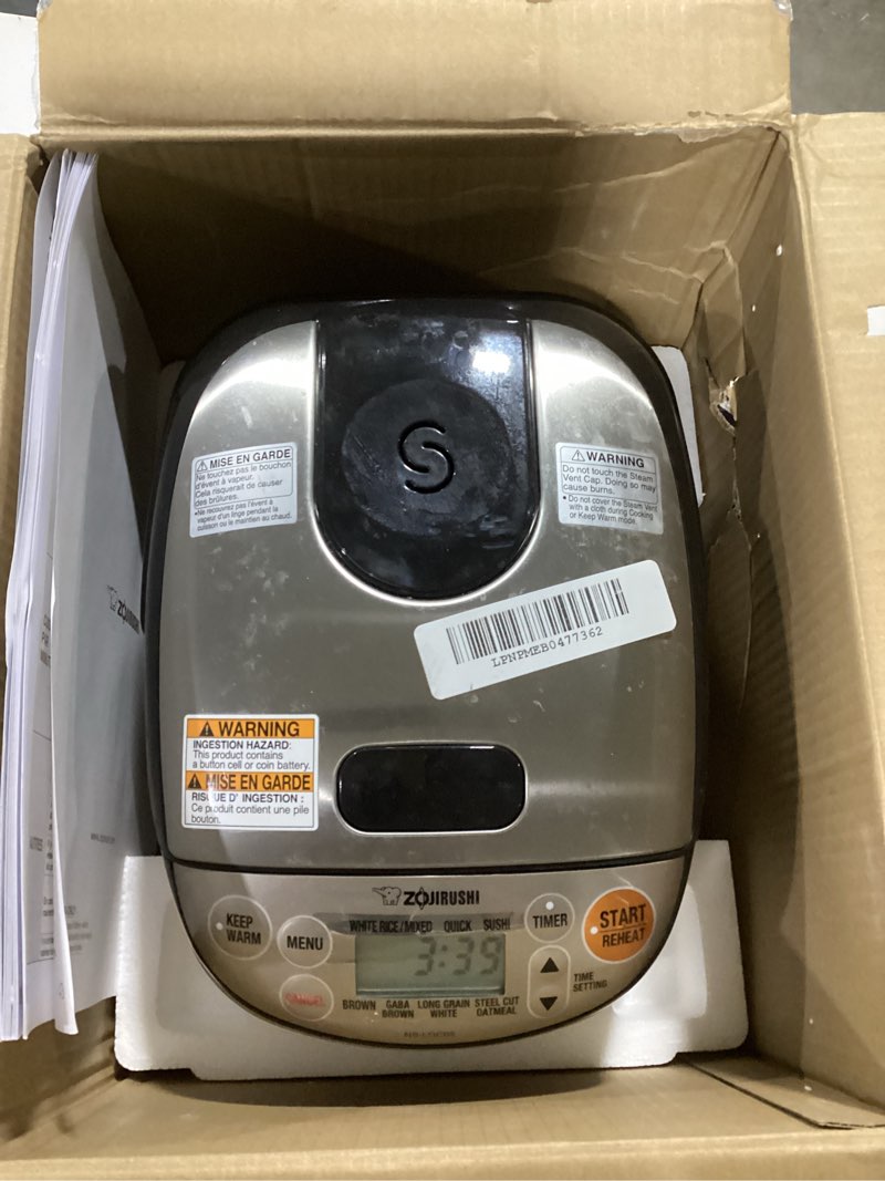 Condition photo showing Good Condition for Zojirushi Micom 3-Cup Compact Size, Multiple Settings, Stainless Steel Made, Built-In Retractable Power Cord and Easy to Transport Rice Cooker and Warmer Stainless Black 3-Cups (uncooked), Rice Cooker & Warmer