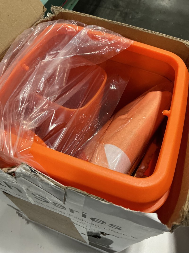 Condition photo showing Good Condition for xlhomo orange bathroom accessories, bathroom sets with stripe shower curtain, orange and gold bathroom accessories set with trash can, soap dispenser, soap dish, qtip holders for bathroom stripe orange & gold complete set