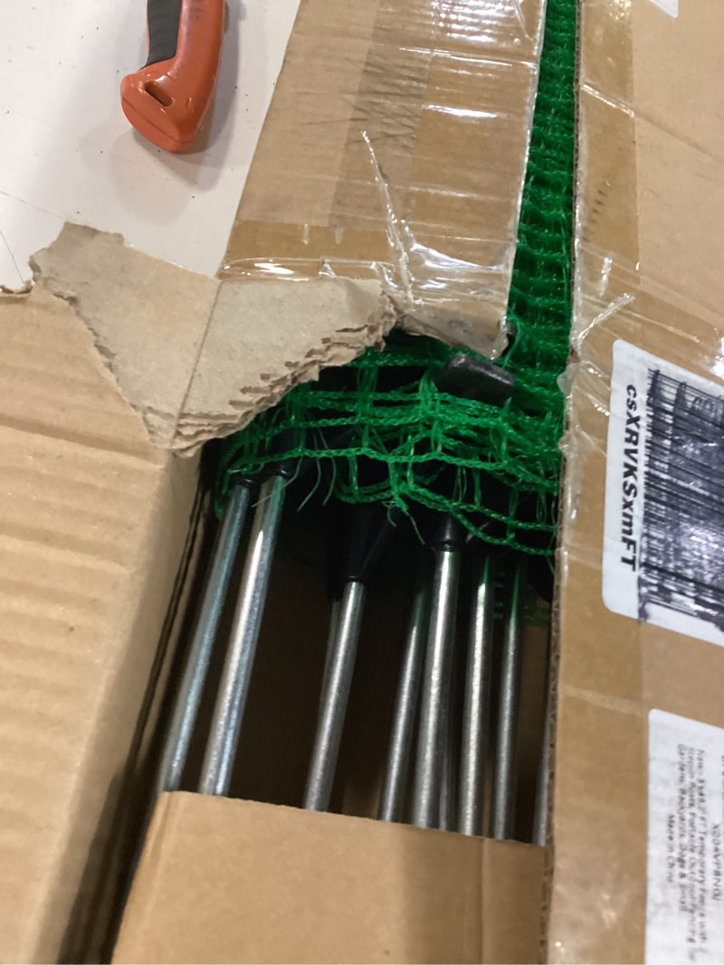 Condition photo showing Good Condition for Temporary Fencing, 3' x 50' Portable Dog Fence with 10 Step-in Posts, Ground Stakes & Wind Ropes, Plastic Mesh Snow Safety Barrier for Garden, Backyard, Yard & Outdoor Animal Protection (Green)