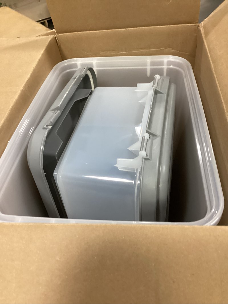 Condition photo showing As Is for amazon basics 3-piece airtight pet food storage container combo with scoop, bpa free, removable wheels, 33 qt + 12 qt 45 qt (33 qt + 12 qt)