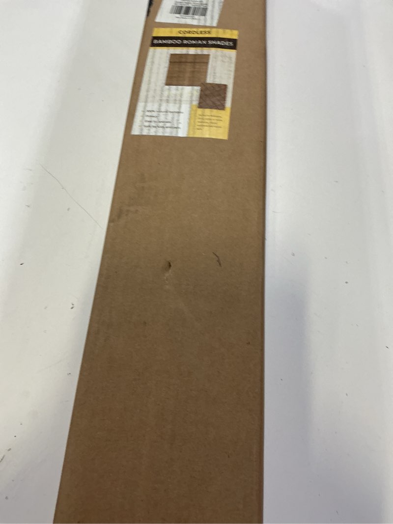 Condition photo showing New/Like New for cordless bamboo roman shades for windows, blinds size (29.5" w ×64" h) colour (highfield teak) highfield teak 29.5" w × 64" h