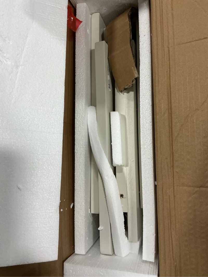 Condition photo showing As Is for AQIMUELE Wooden C-Shaped End Table,Couch Table with Adjustable Desktop,Small Rolling Side Table with 2 Lockable Wheels 23.36" Width,Small End Table for Couch, Living Room,Bedroom (White) 15.6"D x 23.6"W x 24.8"H Modern 2 Tier White