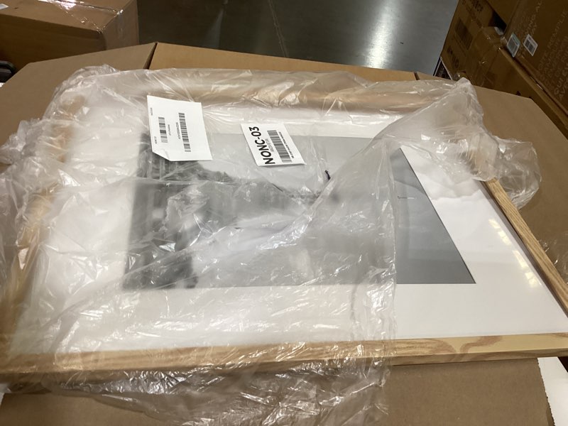 Condition photo showing As Is for upsimples 18x24 picture frame, display pictures 16x20 with mat or 18 x 24 without, wall hanging poster frames, natural, 1 pack natural 18x24
