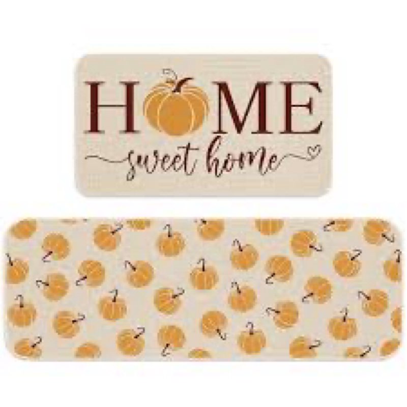 JarThenaAMCS Fall Kitchen Mats Set of 2 Home Sweet Home Autumn Kitchen Floor Mat Non-Slip Pumpkin De