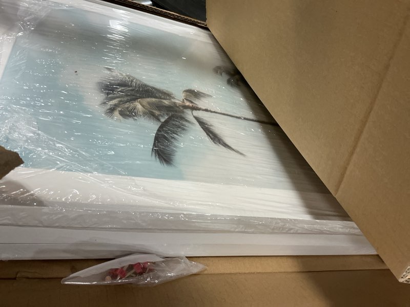 Condition photo showing Good Condition for Framed Coastal Wall Art for Living Room, 3 Piece Beach Surfboard Palm Tree Artwork for Walls, Large Ocean Surfing Seascape Picture Prints, Beach Coastal Wall Decor for Bedroom Hallway Office, 16x24 In 16" W x 24" H x 3Pcs 3 Piece with Mat-Coastal Surfing