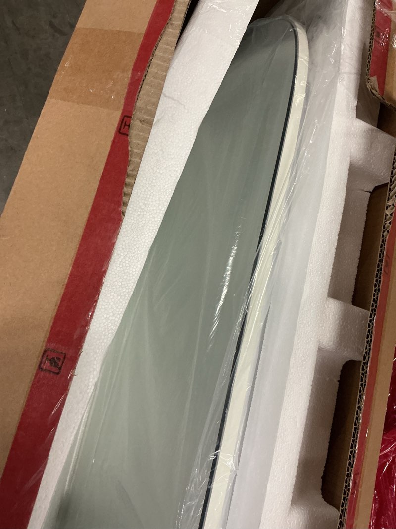 Condition photo showing As Is for SONGMICS Jewelry Organizer, LED Jewelry Cabinet Wall/Door Mounted, Lockable Rounded Wide Mirror with Storage, Christmas Gift, 3.9 x 16.5 x 55 Inches, White Surface with Greige Lining White + Greige 55"H