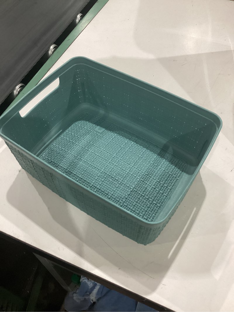 Condition photo showing Good Condition for curver jute small basket, resin plastic storage bin, aqua slate