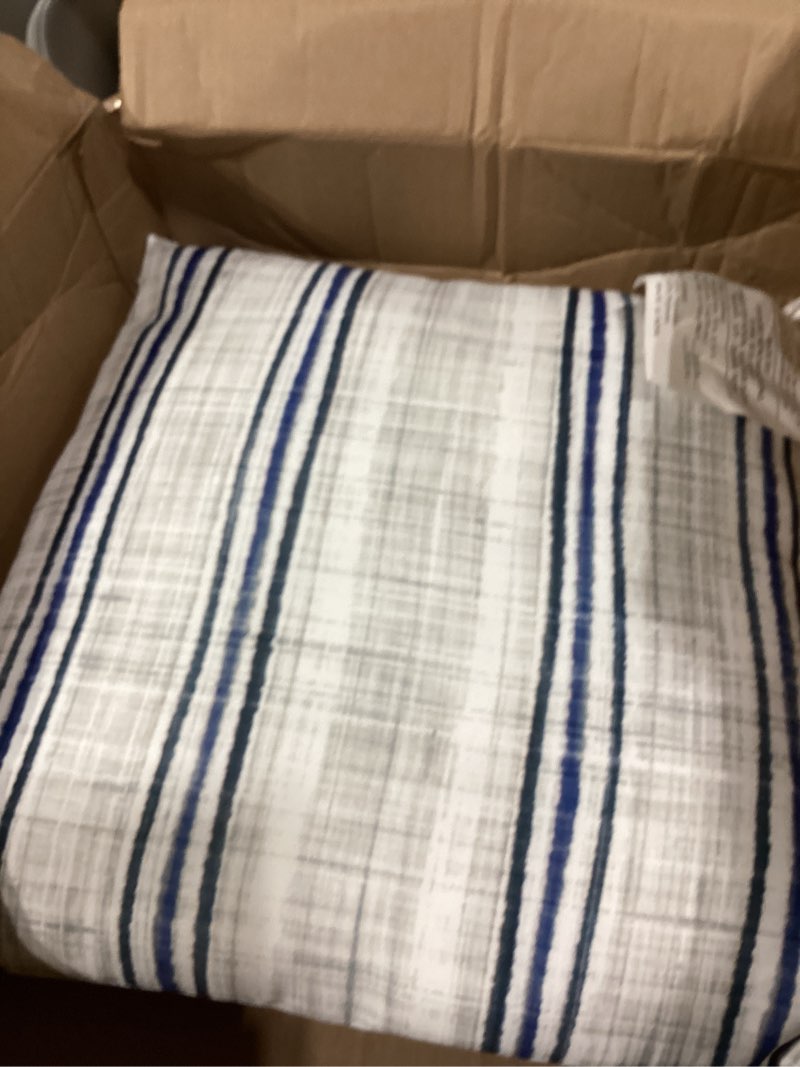 Condition photo showing Good Condition for similiar  product not le stock photosoft cotton boho throw pillow covers set of 2, natural white/contrast blue 18x18 inch, blue farmhouse decorative cushion covers for sofa bed living room home decor natural white/contrast/blue 18\" x 18\" (pack of 2)k