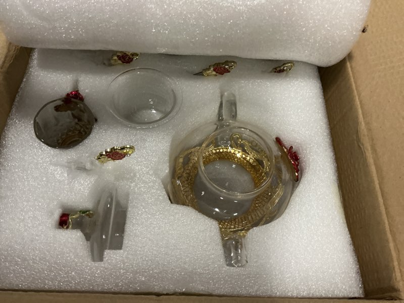 Condition photo showing New/Like New for maxdot 5 pcs floral glass tea set with teapot and infuser, 14 oz vintage flower teapot with 4 rose enamel cups 3 oz and spoons, tea party set, gift for women mom grandma 14oz rose
