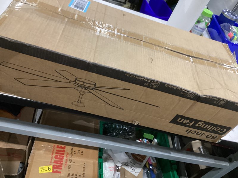 Condition photo showing Good Condition for Fanbulous 60 Inch Ceiling Fans with Lights, Farmhouse Large Ceiling Fans with Remote, Black&Brown Modern Ceiling Fan with LED Light, Quiet DC Motor for Living Room, Bedroom, Kitchen, Indoor Black 60 Inch