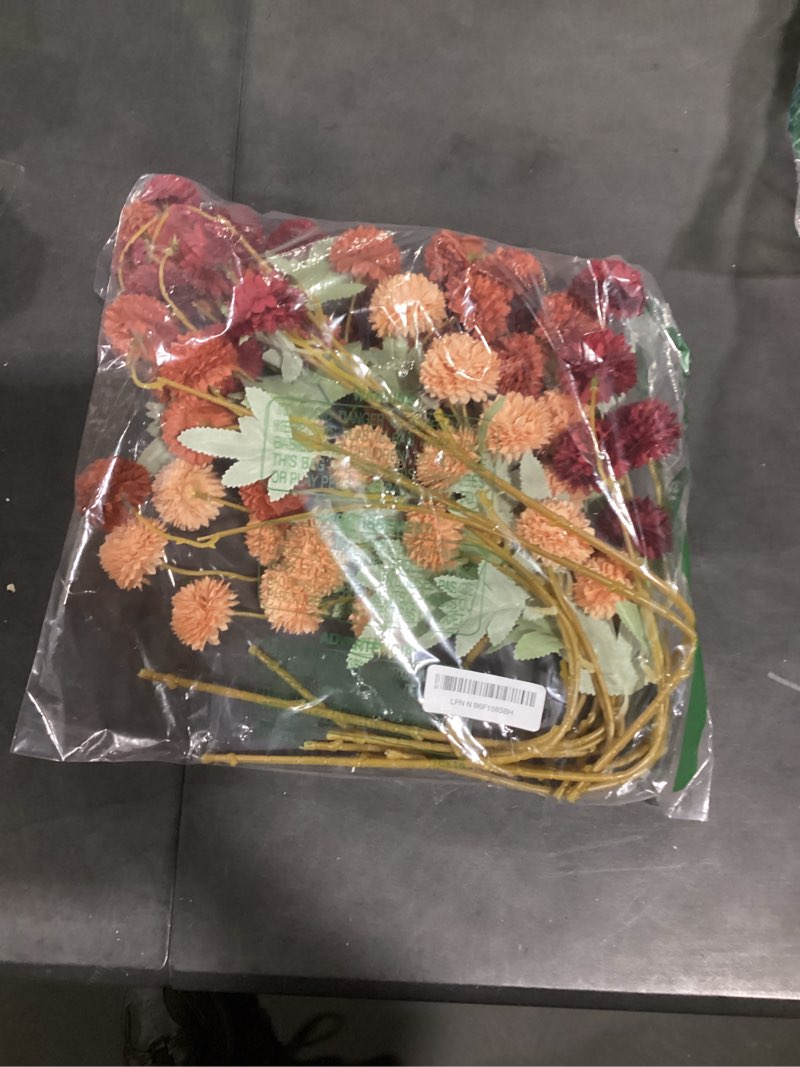 Condition photo showing Good Condition for hananona 12 pcs artificial chrysanthemum flowers, orange kiku pom pom mums flower faux fall floral for autumn halloween kitchen table centerpiece home decor (12, burgundy, burnt orange, deep peach) burgundy, burnt orange, deep peach 12
