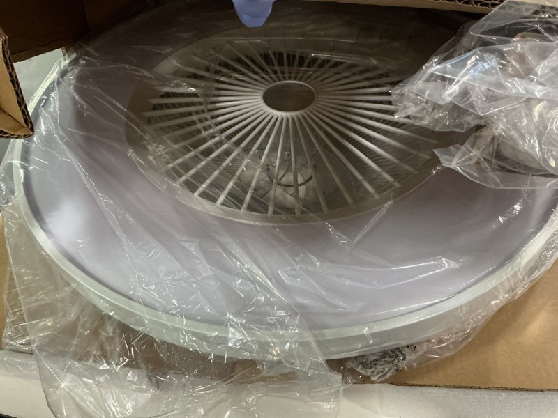 Condition photo showing Good Condition for 24" Low Profile Ceiling Fan with Light, Bladeless Ceiling Fans with Remote/APP Control, Flush Mount Ceilings Fans, Modern Enclosed Led Ceiling Fan 3 Colors Dimmable 6 Speeds Timing White