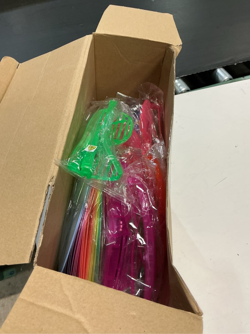 Condition photo showing New/Like New for maitys 48 pieces neon party supplies 24 pack neon style dress hats with 24 pack flashing plastic light up glasses for glow women costume 80's style dressing up party