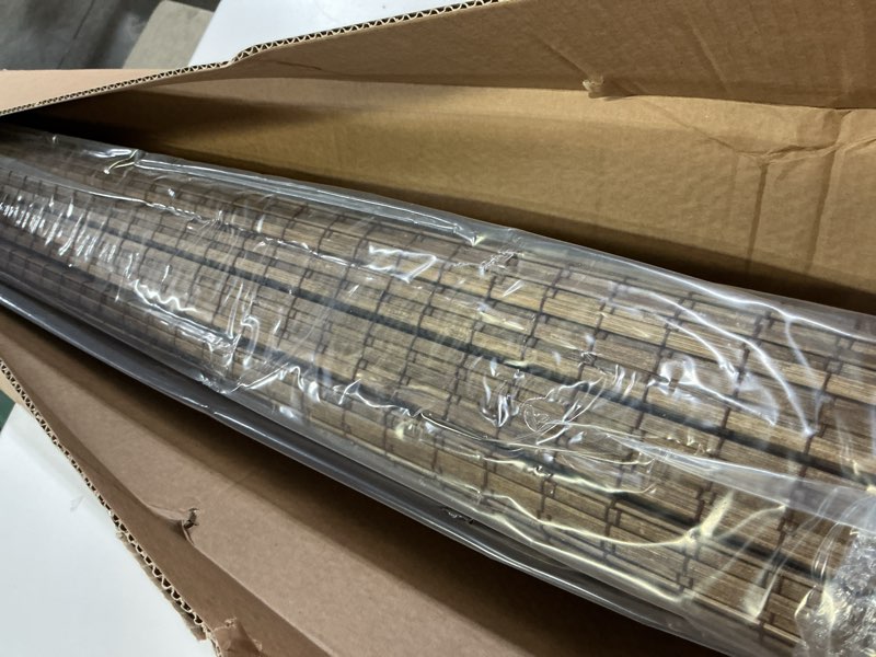 Condition photo showing Good Condition for lazblinds cordless bamboo roman shades, privacy blinds for interior windows, room darkening roll up bamboo blinds for home & patio, 39" w x 64" h, highfield teak pricacy - highfield teak 39" w x 64" h