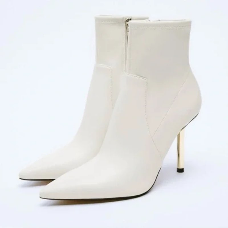 ( size 8.5) ZARA Elegant Cream Stiletto Ankle Boots
